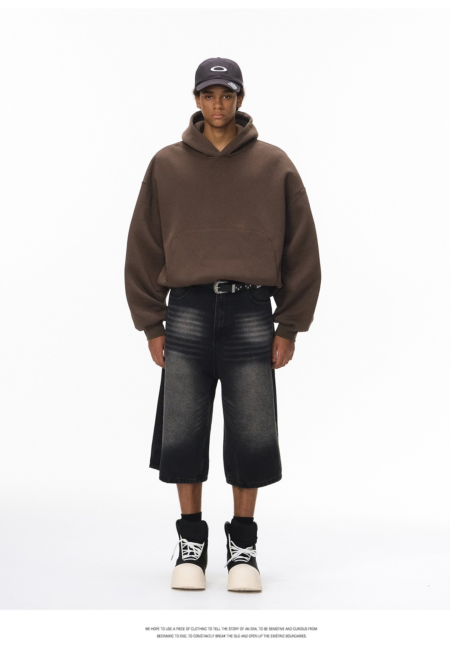 340G Heavyweight Fleece-Lined Hoodie with Curved Sleeves, Men's American Style, Cleanfit Short Solid Color Warm Hoodie 143