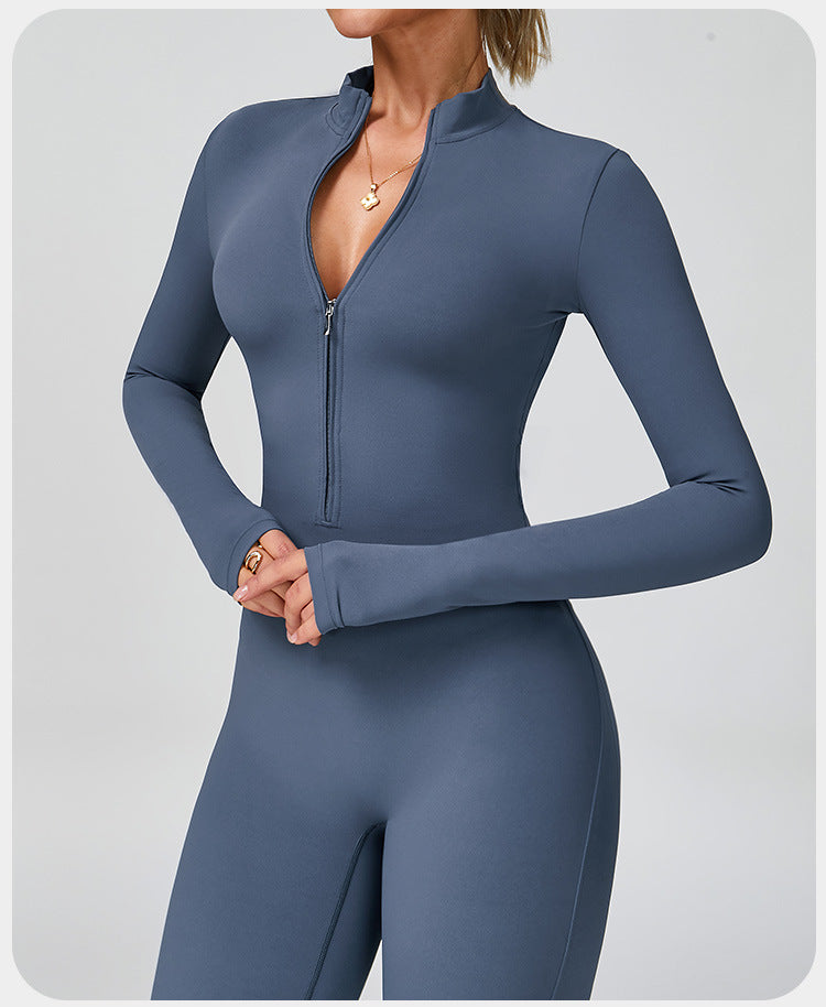 Cross-border zipper cloud-feel long-sleeved yoga bodysuit, high-intensity fitness exercise one-piece bodysuit 181