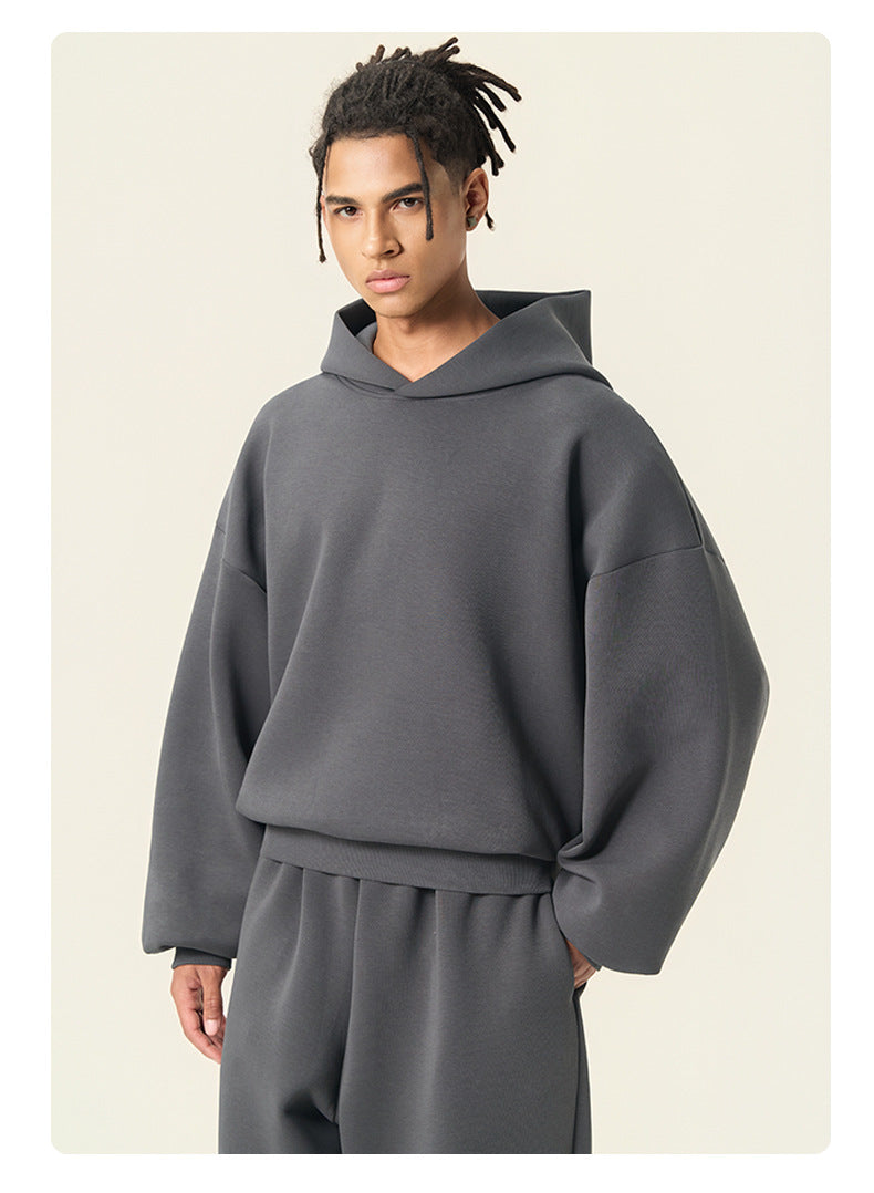 RS Men's Clothing | Boxy Square Fit Short & Wide 350G Hooded Sweatshirt, Cross-border Trendy American Style Hooded Sweatshirt for Men 140