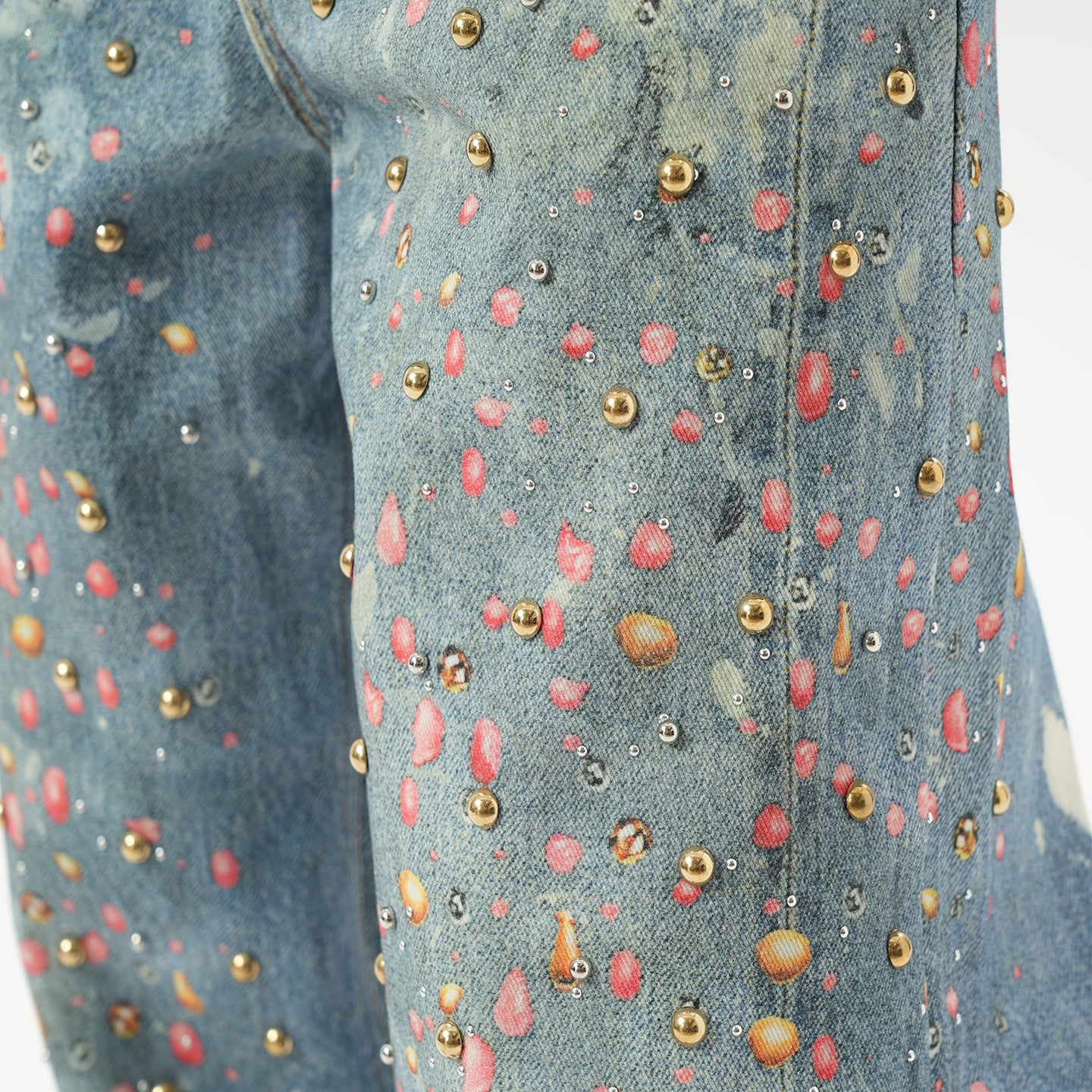 American retro AC style 3D digital printing old rivet drilling casual loose straight jeans men