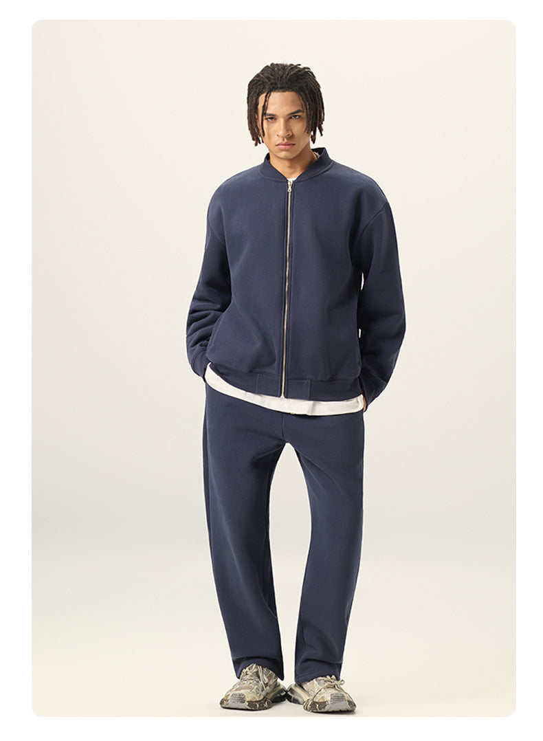 RS Men's Clothing | Cross-border Old Money Style Baseball Jacket Clean Fit Fleece 350G American Zipper Jacket for Men 141