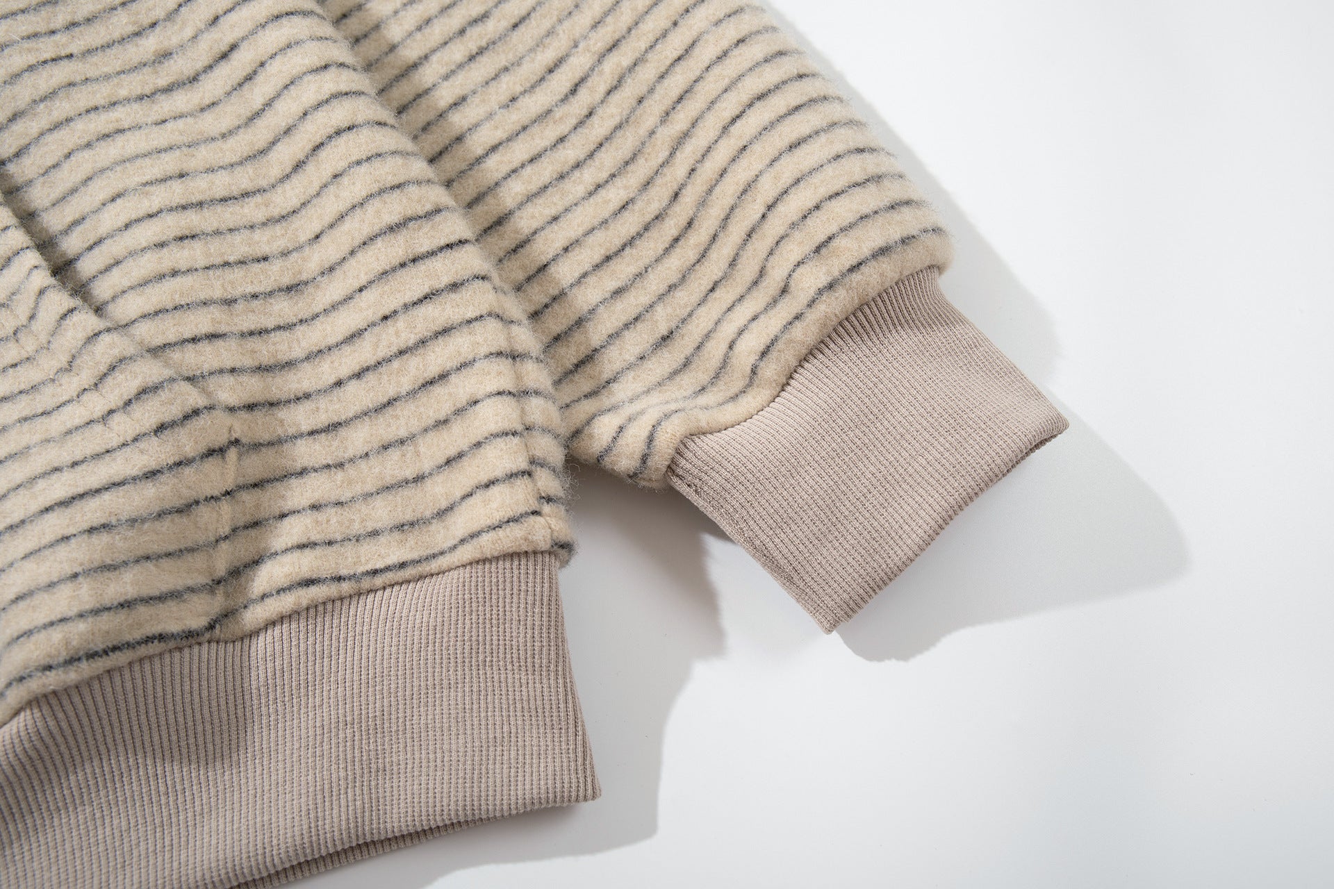 New American Retro Minimalist Versatile Striped Hooded Sweatshirt with Fur Collar Jacket 180