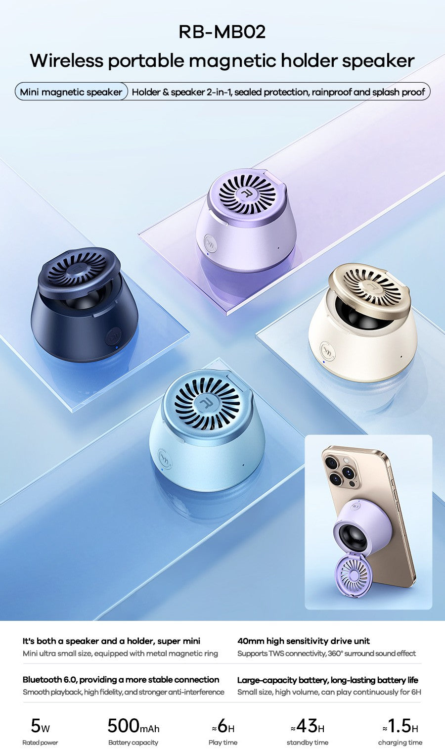 Remax Mini Magnetic Stand for Portable Bluetooth Speakers and Phone Holders with TWS Connectivity