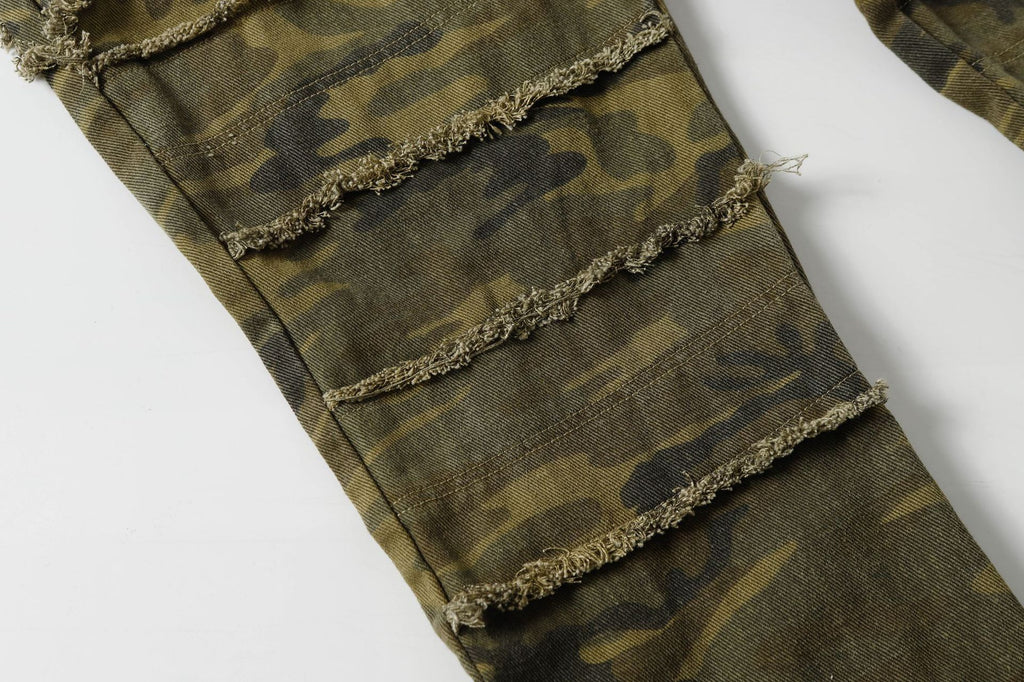 Spring New Arrival American Retro Street Style Washed Loose Fit Camouflage Jeans 168