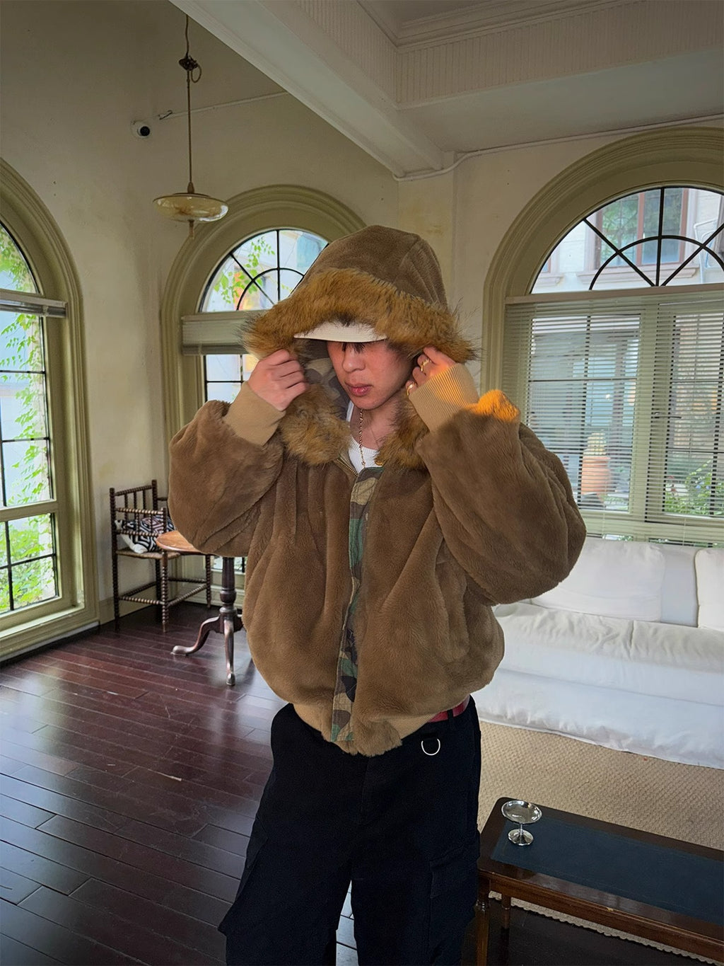 2024 New Reversible Camouflage Jacket with Faux Fur Collar, Fleece-Lined and Thickened Cotton Coat for Men, Trendy Cotton-Padded Jacket 161