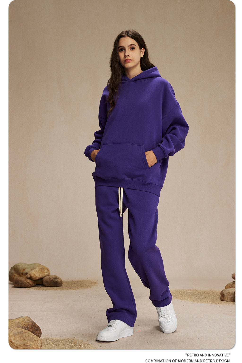 2025 Autumn/Winter New Arrival: Oversized Fleece-Lined Trendy Men's Hoodie and Pants Set 132