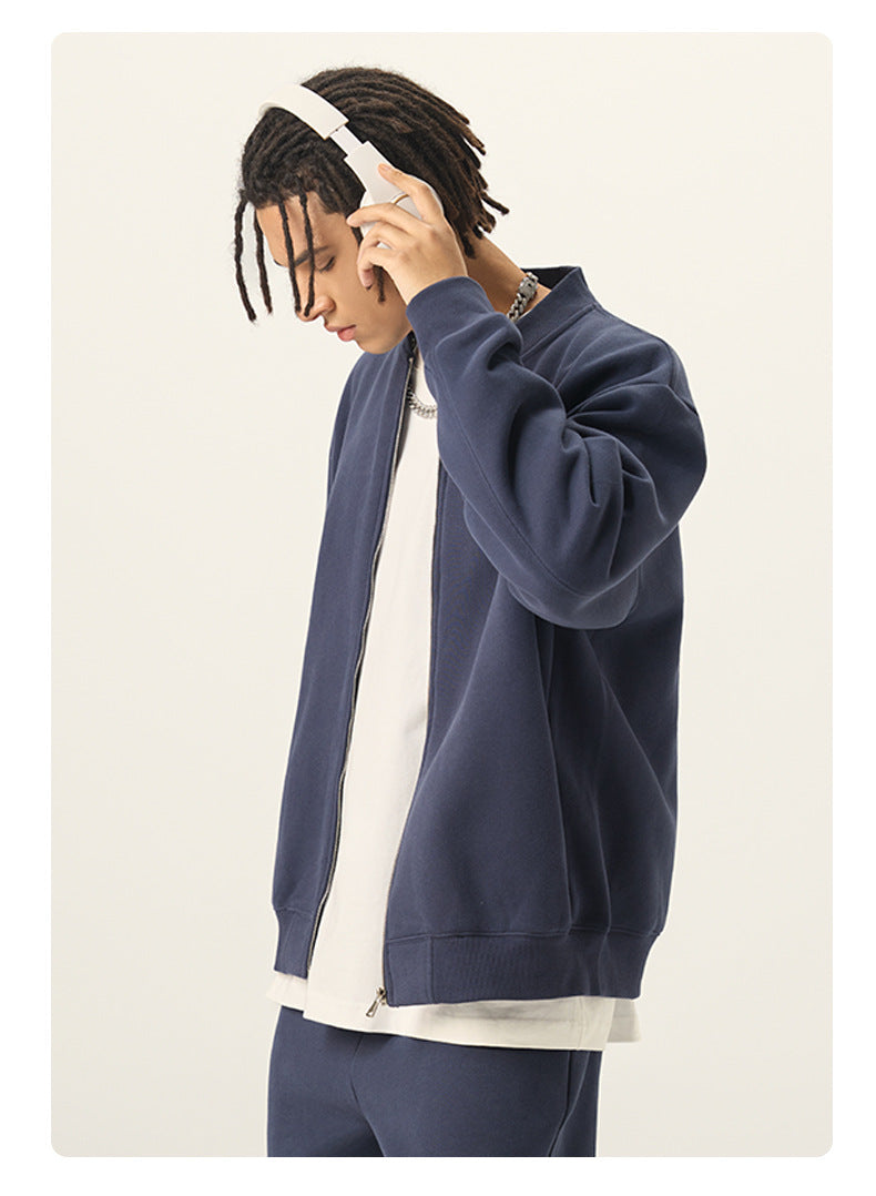 RS Men's Clothing | Cross-border Old Money Style Baseball Jacket Clean Fit Fleece 350G American Zipper Jacket for Men 141