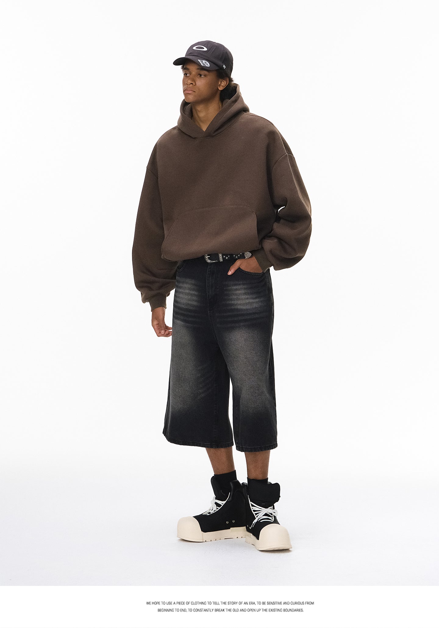 340G Heavyweight Fleece-Lined Hoodie with Curved Sleeves, Men's American Style, Cleanfit Short Solid Color Warm Hoodie 143