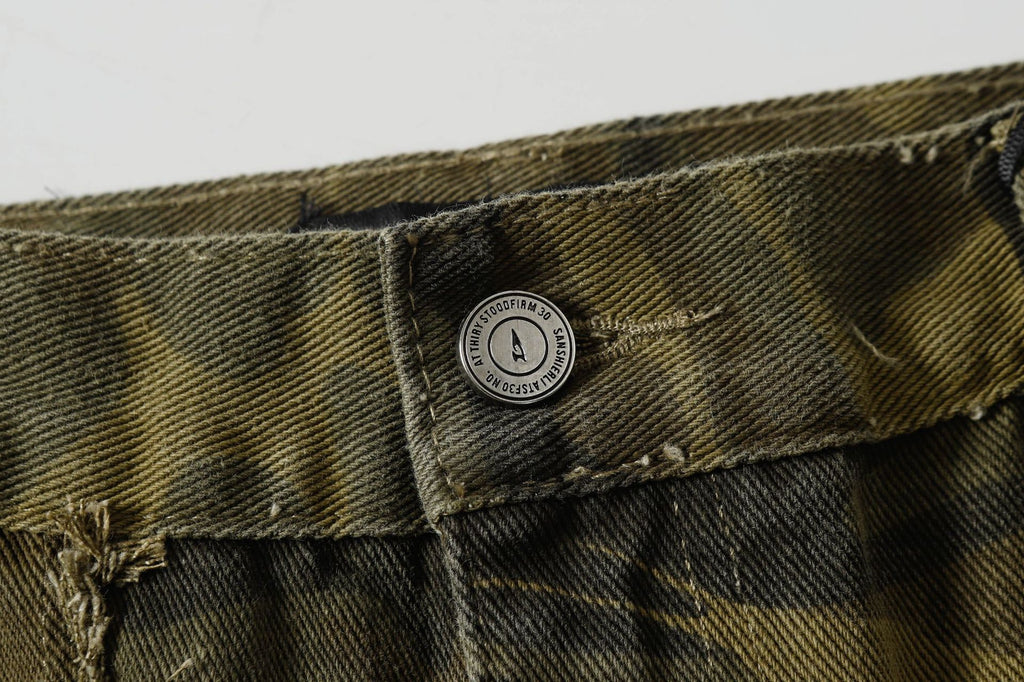 Spring New Arrival American Retro Street Style Washed Loose Fit Camouflage Jeans 168