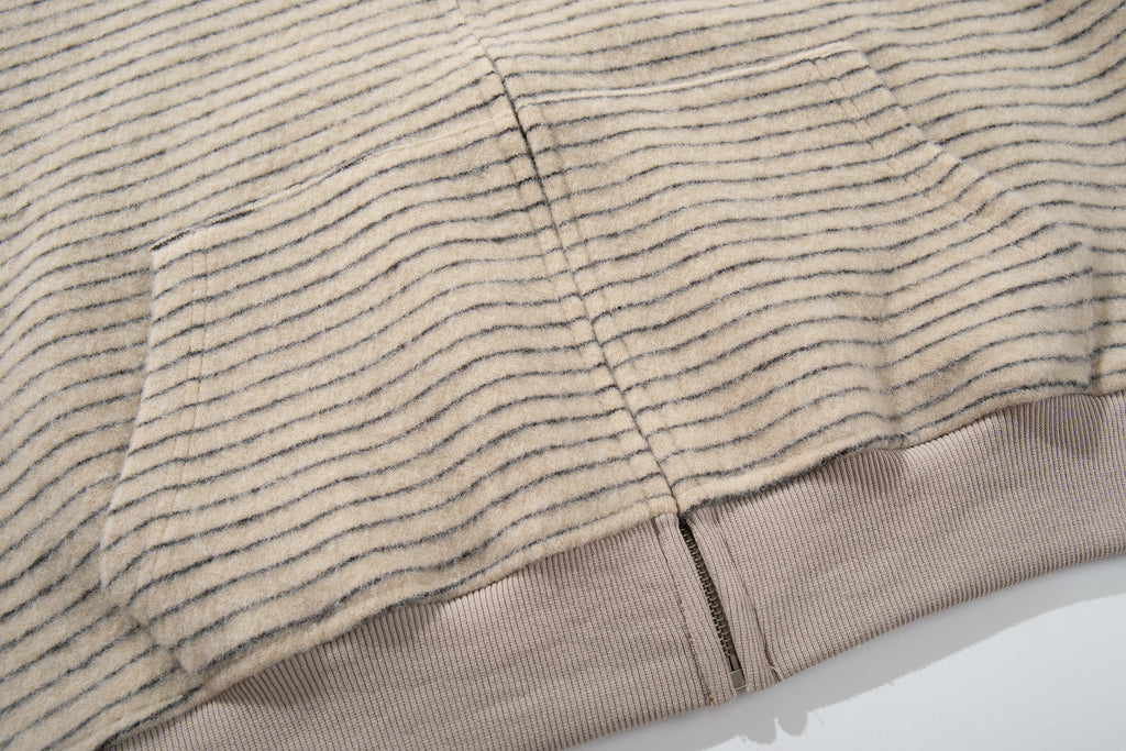 New American Retro Minimalist Versatile Striped Hooded Sweatshirt with Fur Collar Jacket 180