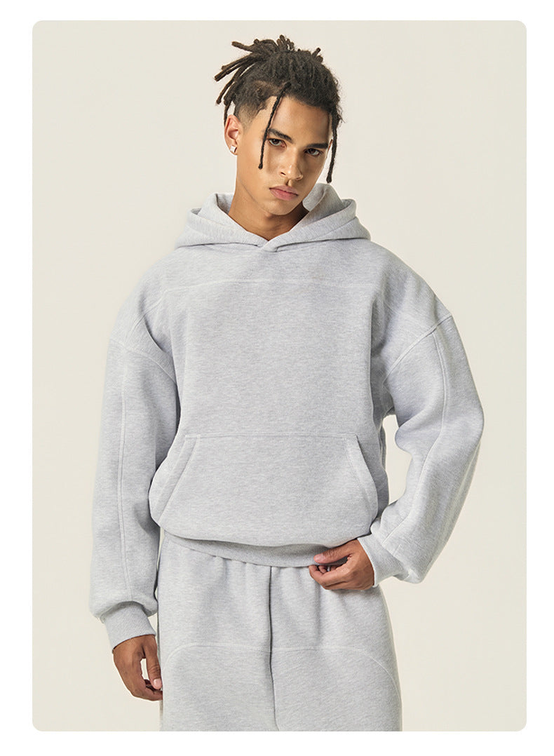 RS Men's Clothing | Cross-border 350G Hasselblad Line Boxy Hoodie Sweatshirt and Sweatpants Set, American Hip Hop Fleece Set 124