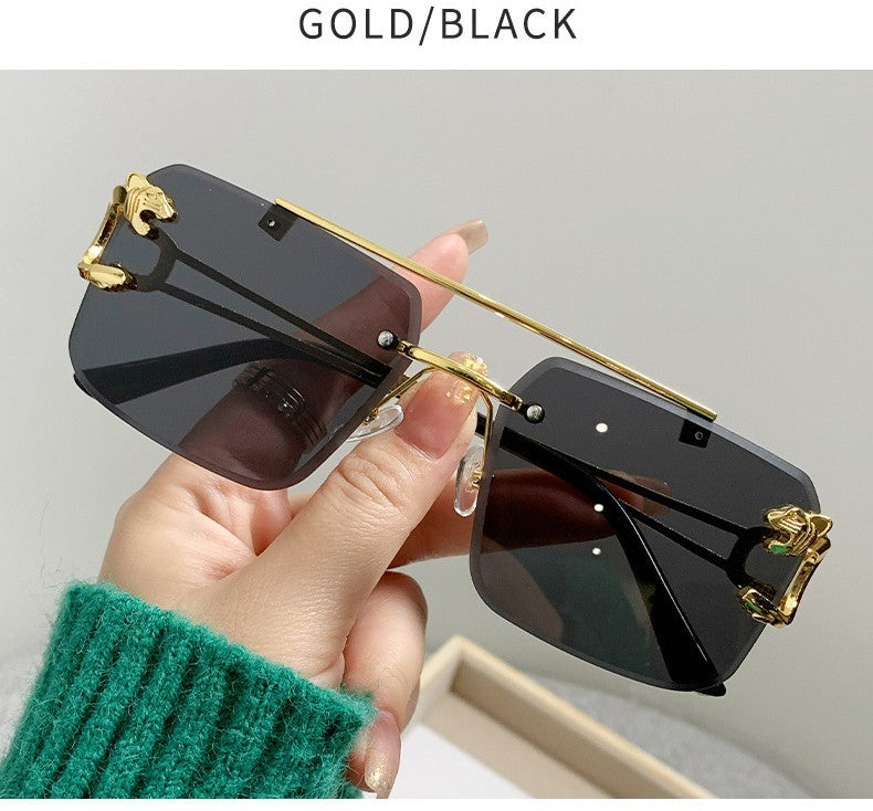 European and American cross-border double beam trim cheetah sunglasses men's wholesale personalized trendy sunglasses women's sunglasses