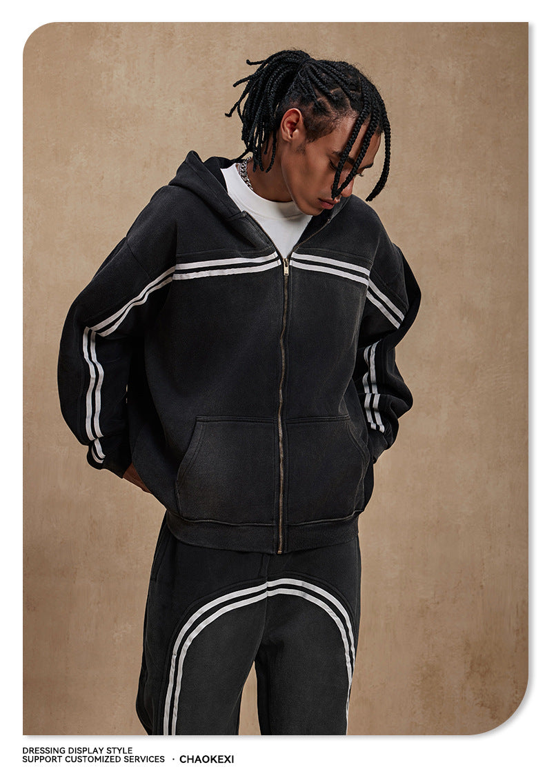 European and American High Street Spray Maliu Color Contrast Ribbon  oversize Sweatpants 108