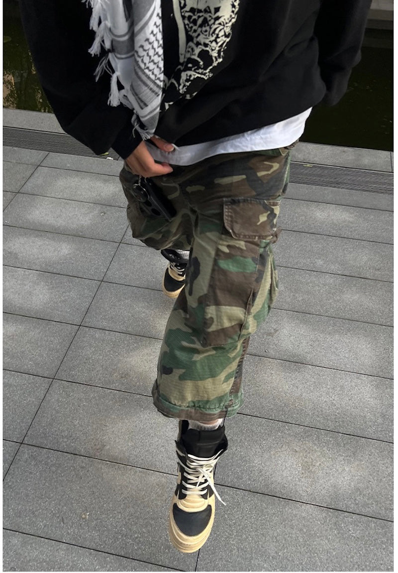 CWHAT American-style multi-pocket detachable two-way workwear casual loose camouflage pants; VIBE wide-leg paratrooper pants.