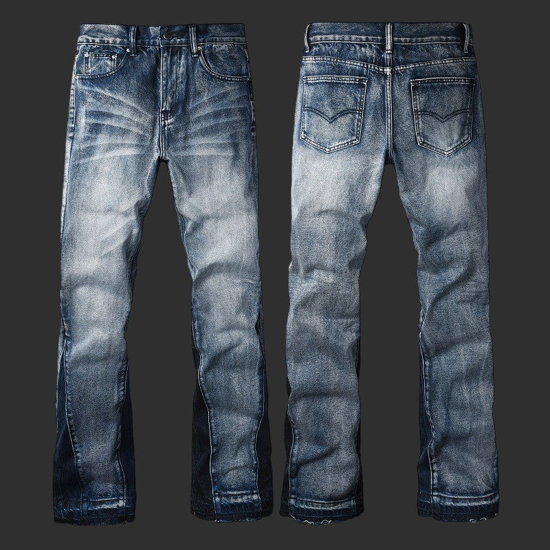 Acid Wash Straight Leg Jeans Men Vintage Side Stripe Denim Streetwear | FlipFit