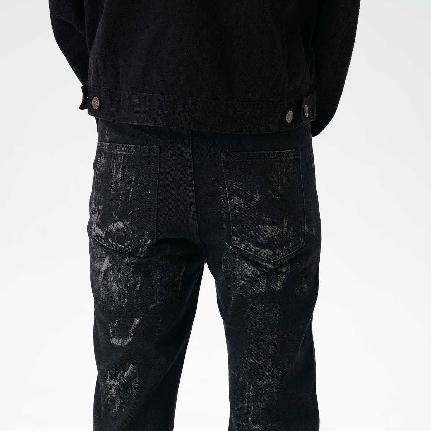 CWHAT American-style high street stitching three-dimensional tailoring deconstruction five-pointed star hot drilling brush dirty slim Micro-jeans men