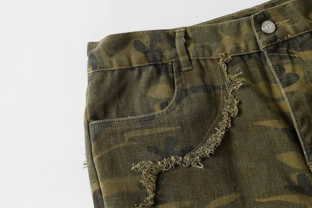 Spring New Arrival American Retro Street Style Washed Loose Fit Camouflage Jeans 168