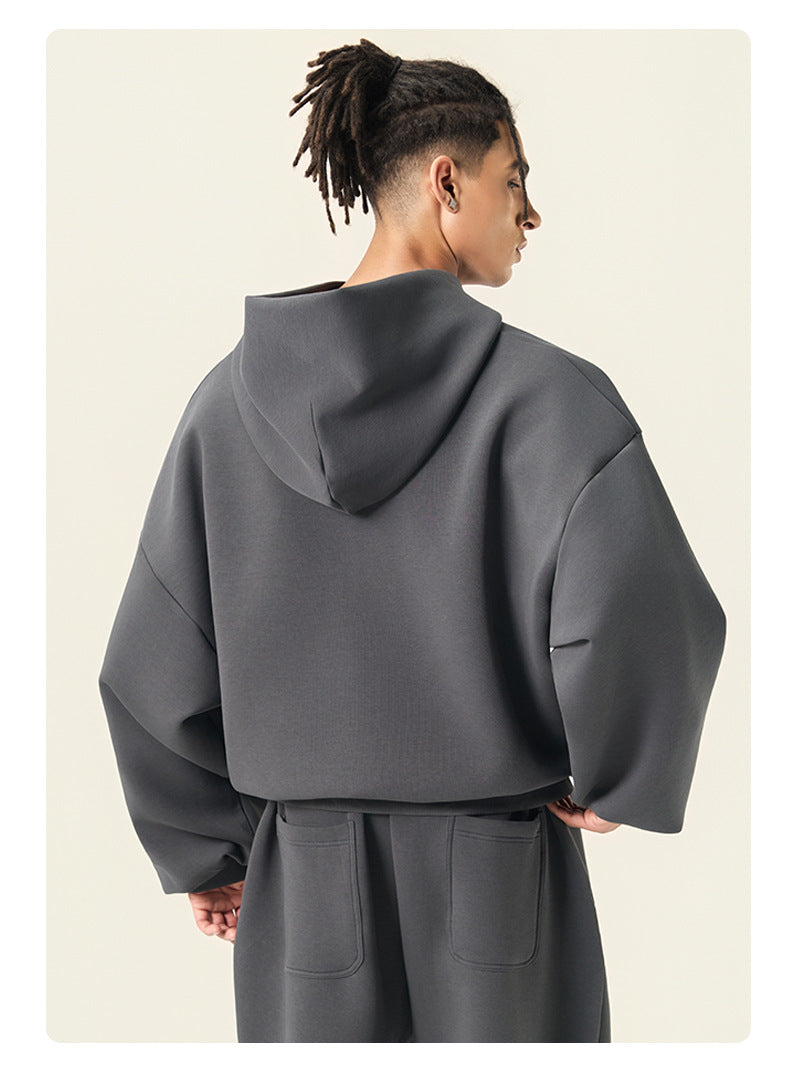 RS Men's Clothing | Boxy Square Fit Short & Wide 350G Hooded Sweatshirt, Cross-border Trendy American Style Hooded Sweatshirt for Men 140