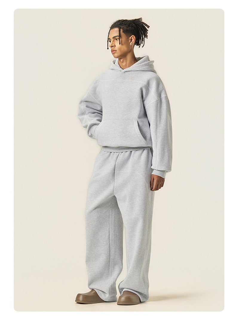 RS Men's Clothing | Cross-border 350G Hasselblad Line Boxy Hoodie Sweatshirt and Sweatpants Set, American Hip Hop Fleece Set 124