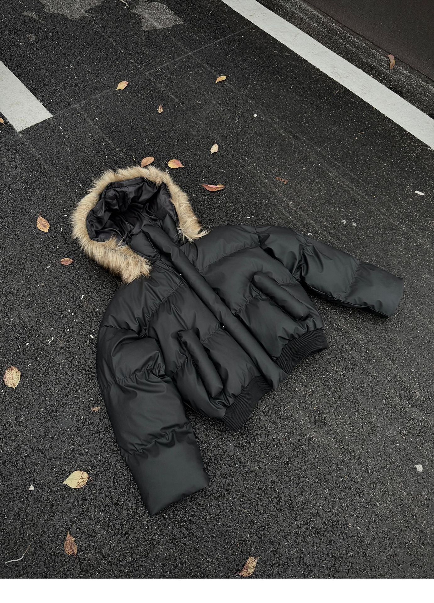 Non-Detachable Fur Collar Hooded High-End Cotton Coat for Men, Thickened Cotton Jacket, High-End Warm Pu Leather Cotton-Padded Jacket, Puffer Jacket 160