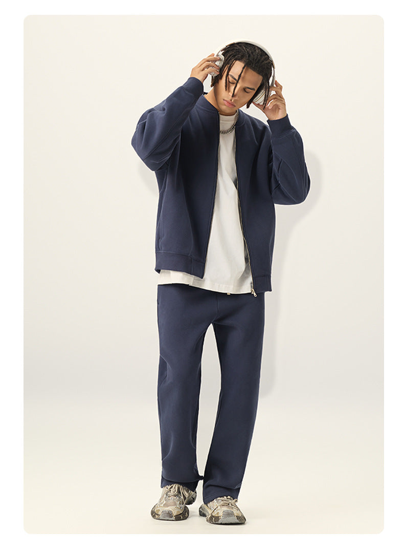 RS Men's Clothing | Cross-border Old Money Style Baseball Jacket Clean Fit Fleece 350G American Zipper Jacket for Men 141