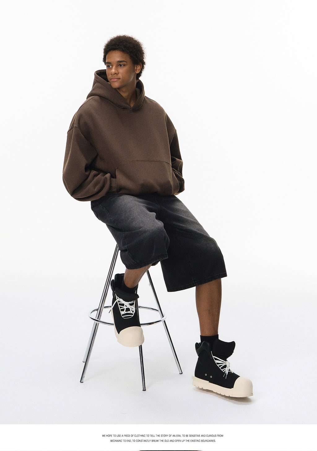 340G Heavyweight Fleece-Lined Hoodie with Curved Sleeves, Men's American Style, Cleanfit Short Solid Color Warm Hoodie 143