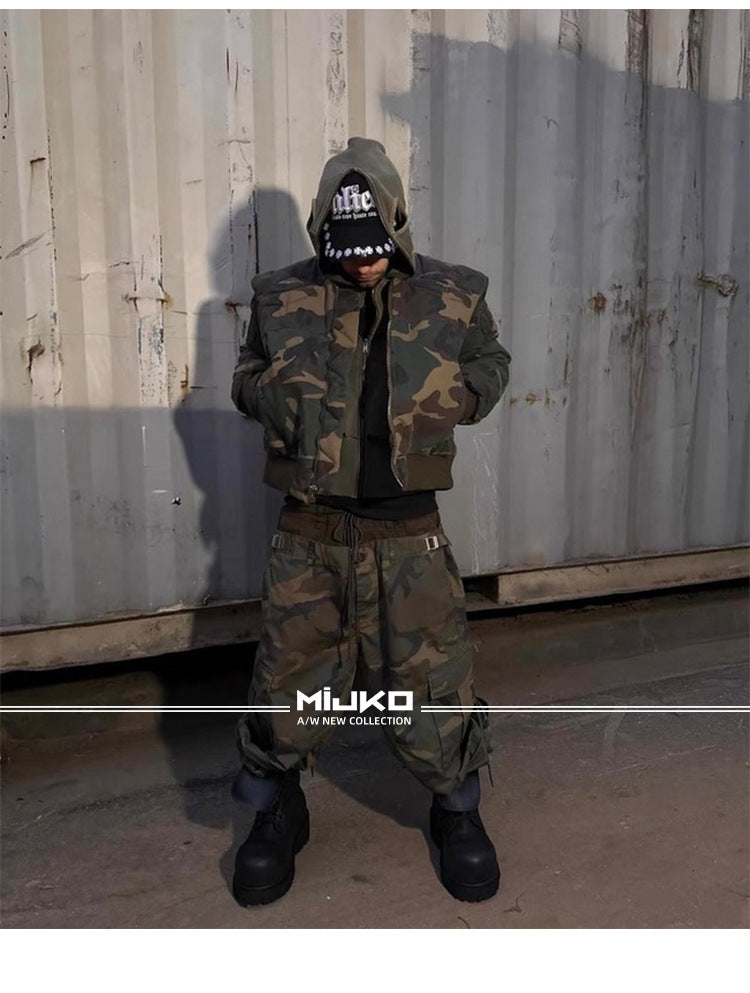 MIJKO Men's and Women's Triple-Waist Camouflage Cargo Pants with Buckle Waist Design, Casual Straight Leg Pants, Trendy 152