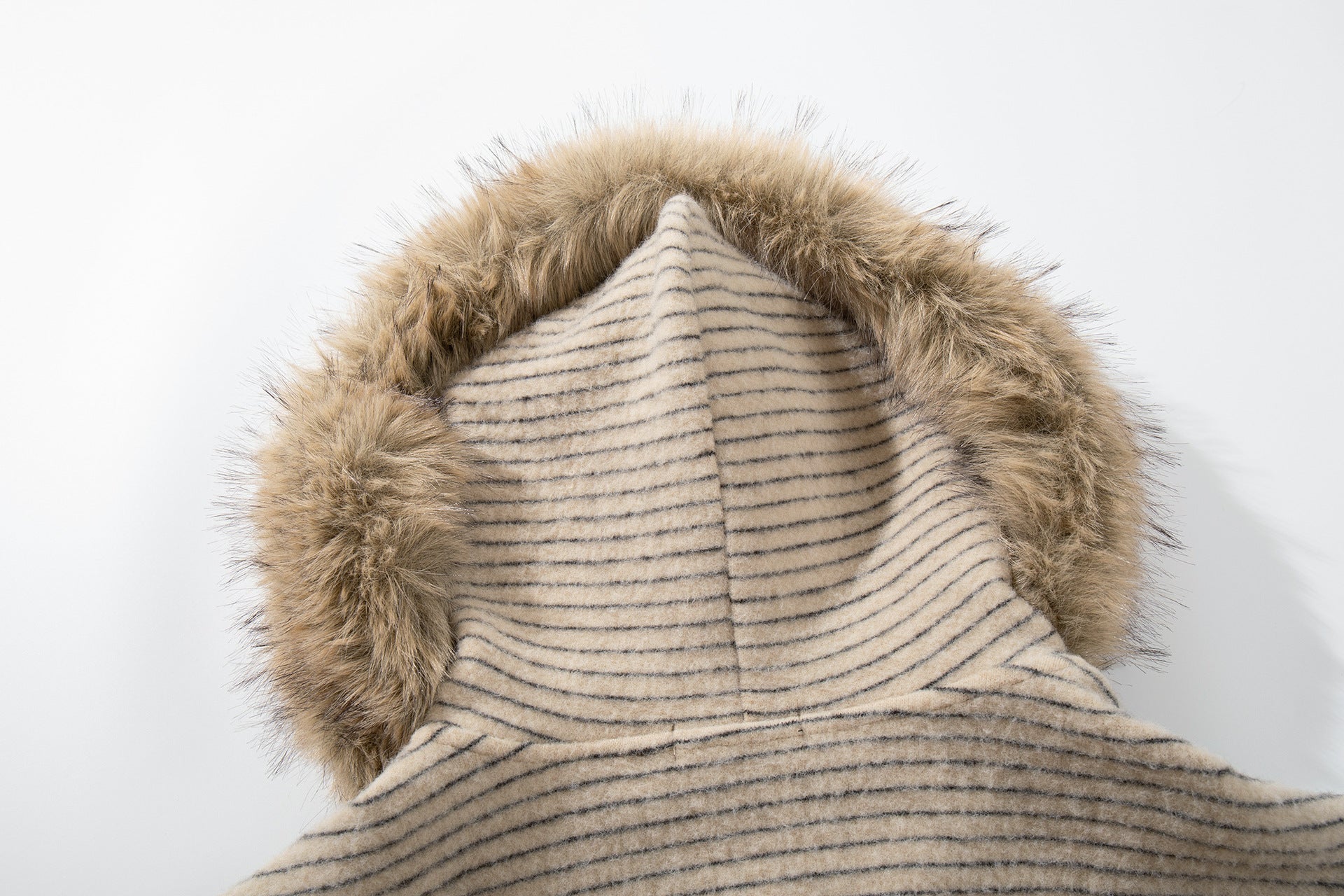 New American Retro Minimalist Versatile Striped Hooded Sweatshirt with Fur Collar Jacket 180