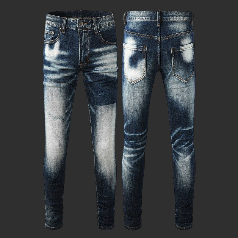 DARK BLUE VINTAGE WASH SKINNY JEANS HEAVY FADE STREETWEAR DENIM | FLIPFIT