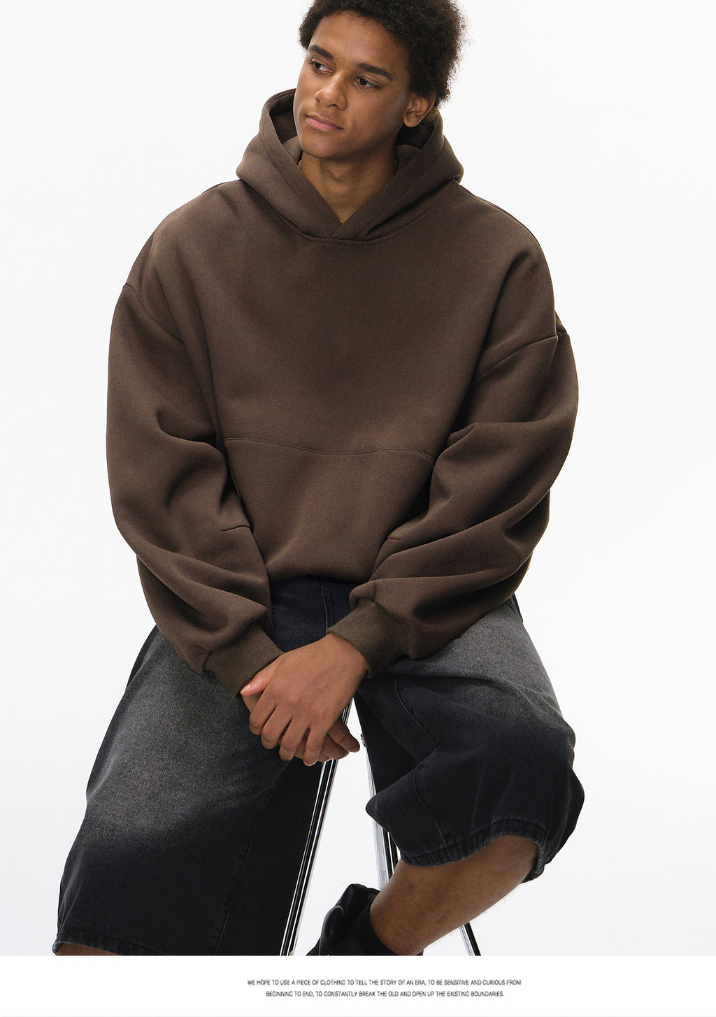 340G Heavyweight Fleece-Lined Hoodie with Curved Sleeves, Men's American Style, Cleanfit Short Solid Color Warm Hoodie 143