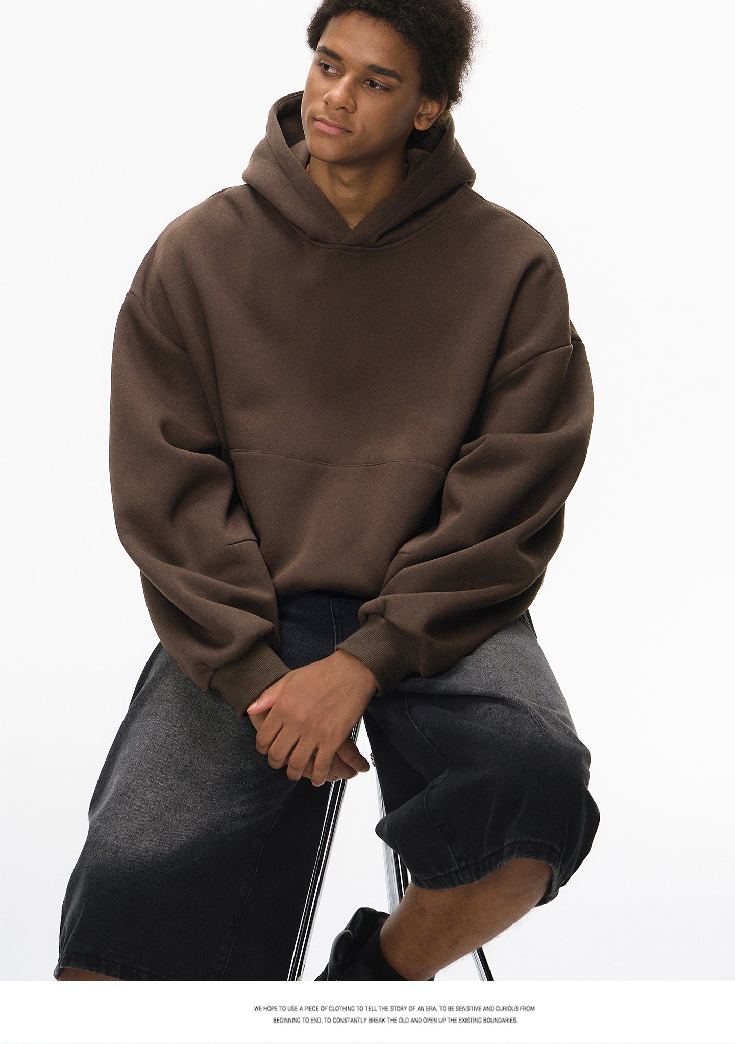 340G Heavyweight Fleece-Lined Hoodie with Curved Sleeves, Men's American Style, Cleanfit Short Solid Color Warm Hoodie 143