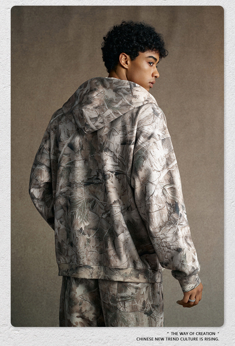 Street Style Chic Winter European and American Style Camouflage Embroidered Fleece-Lined Hoodie Jacket for Men 177