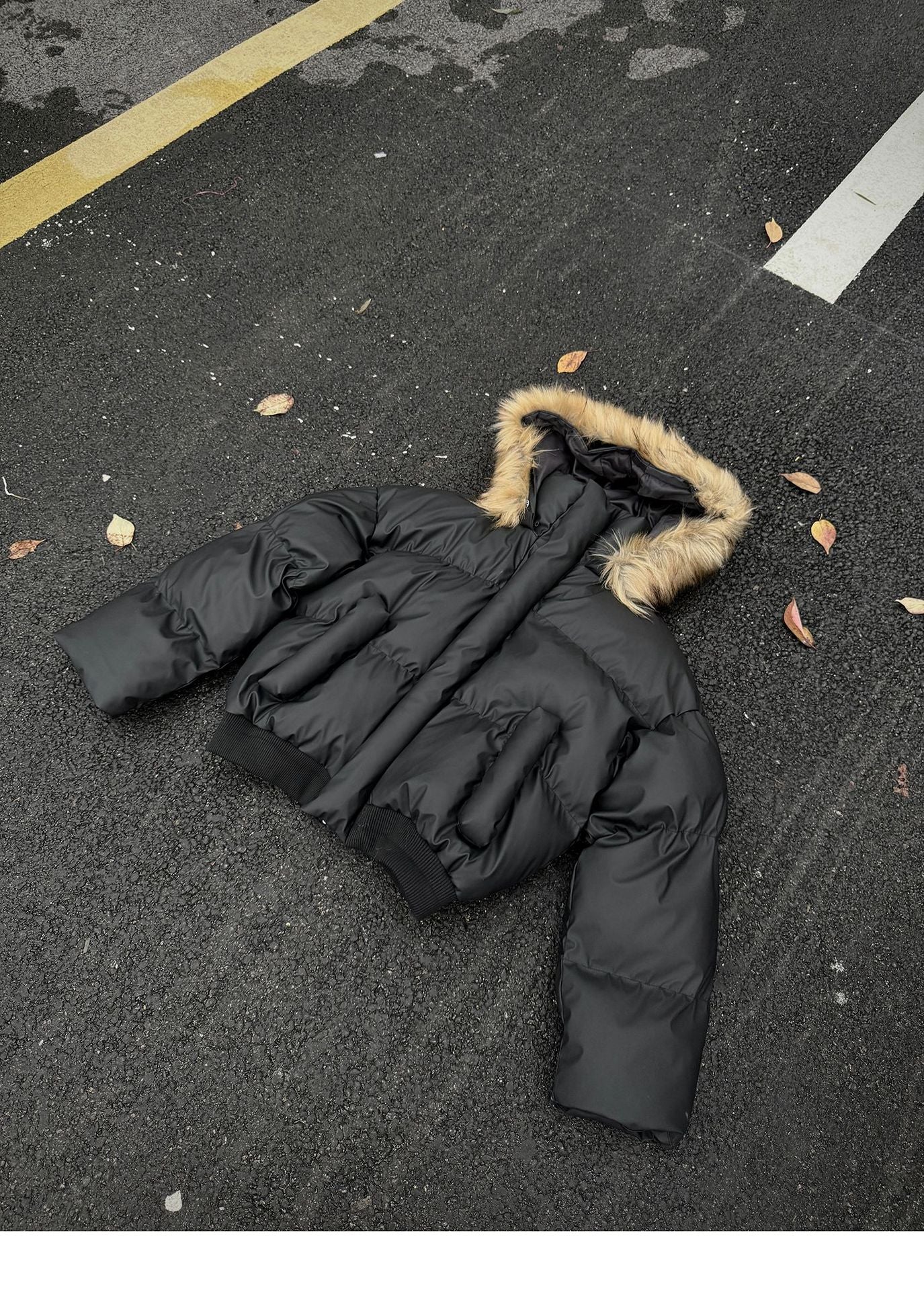 Non-Detachable Fur Collar Hooded High-End Cotton Coat for Men, Thickened Cotton Jacket, High-End Warm Pu Leather Cotton-Padded Jacket, Puffer Jacket 160