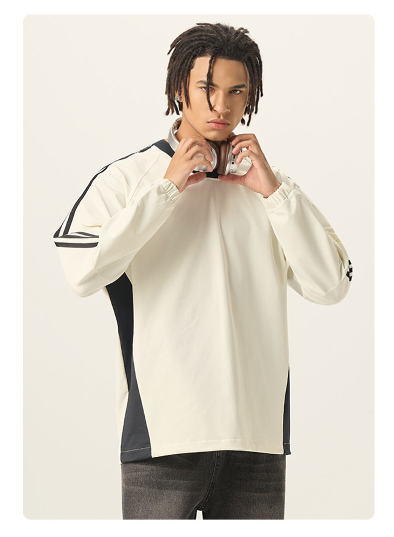 RS Men's Wear | College Style 285G Color Block V-Neck Long-Sleeve T-Shirt, 5A Antibacterial UPF50+ Sun Protection American Style Long-Sleeve T-Shirt 119