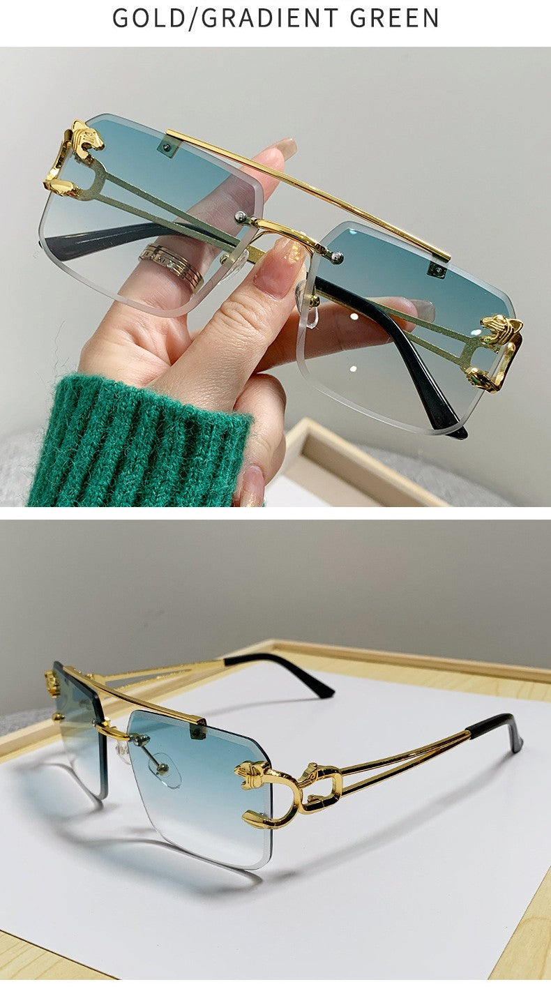 European and American cross-border double beam trim cheetah sunglasses men's wholesale personalized trendy sunglasses women's sunglasses