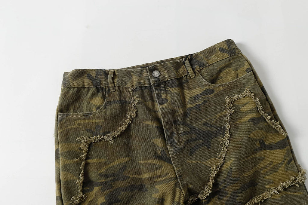 Spring New Arrival American Retro Street Style Washed Loose Fit Camouflage Jeans 168