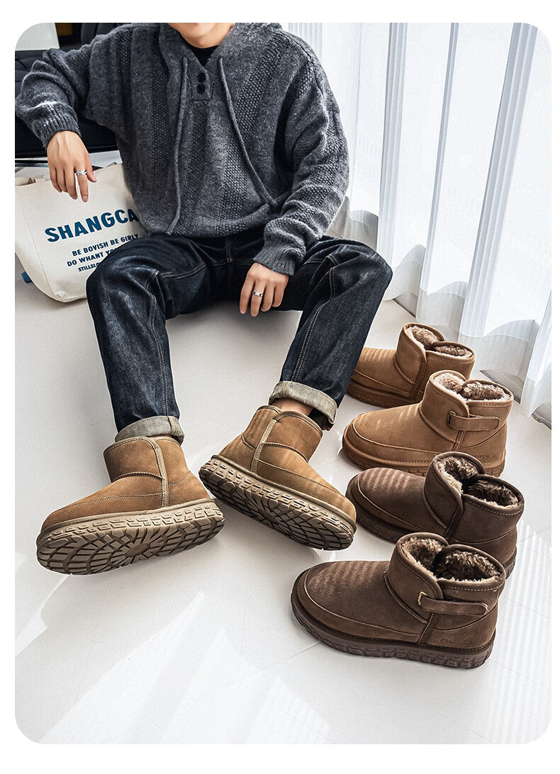 Fur-Lined Snow Boots Winter Fleece-Lined Thickened Warm Large Cotton Shoes