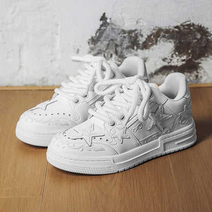 Embossed Star Pure Black Skateboard Shoes