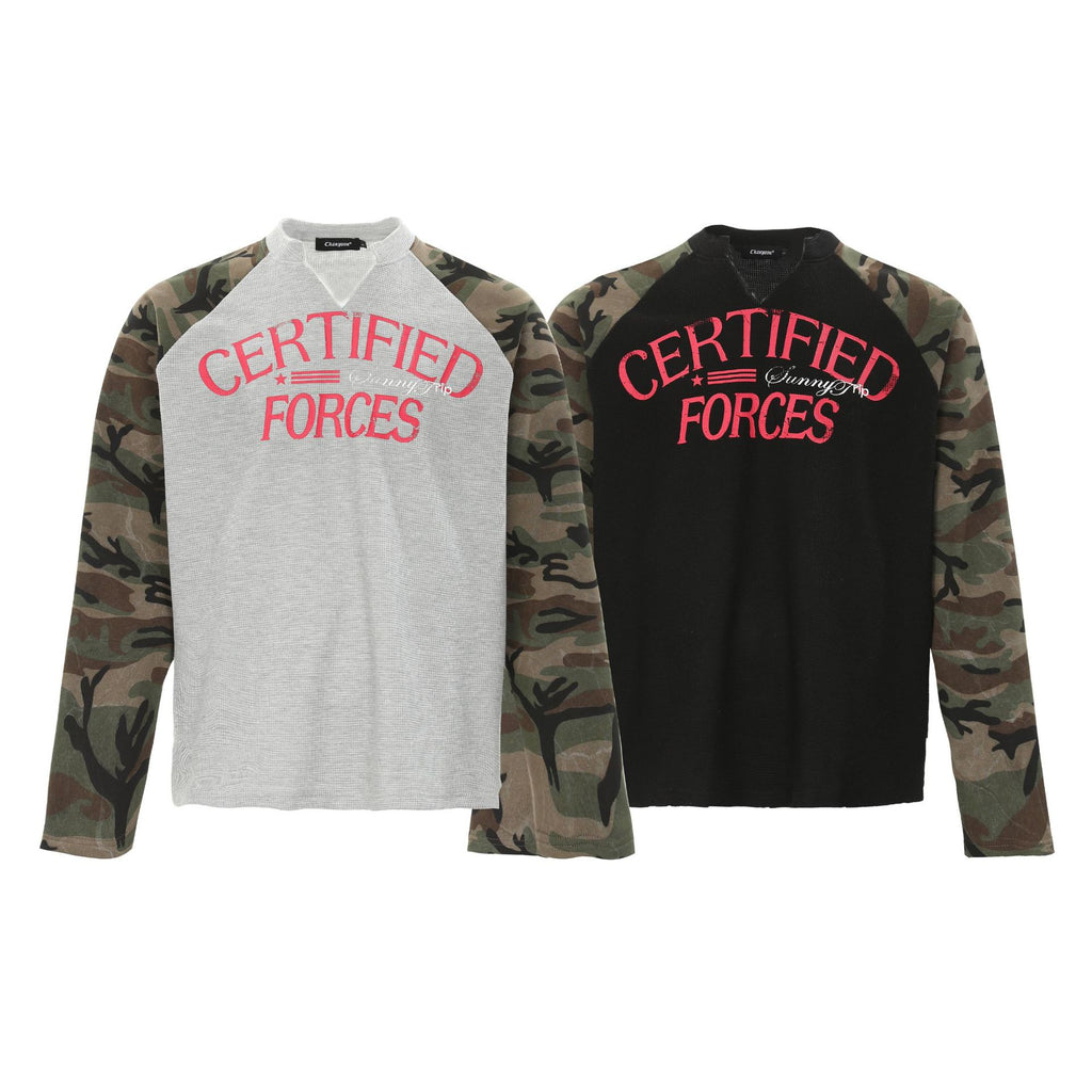 New American Style Camouflage Sports Shirt with Raglan Sleeves, Men's and Women's 170