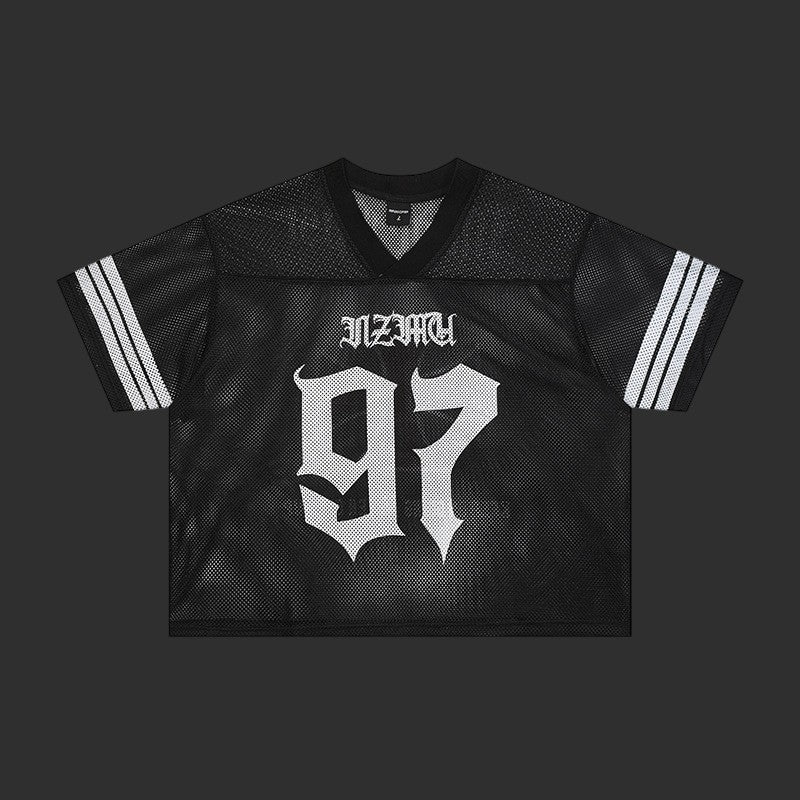 Gothic Number Mesh Football Jersey Men 97 Print Oversized Streetwear Jersey | FlipFit