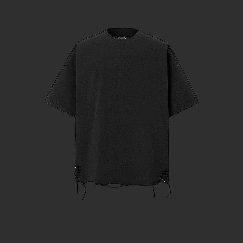 Distressed Oversized T-Shirt Men Side Slash Cut Raw Hem Streetwear Tee | FlipFit