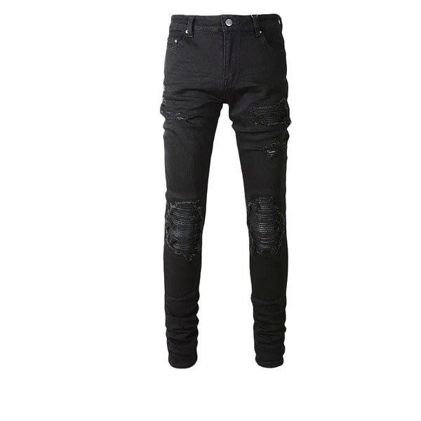 Black Destroyed Stacked Biker Jeans