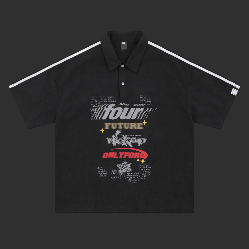 Graphic Polo Shirt Men Collage Print Oversized Streetwear Polo | FlipFit