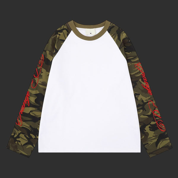Camo Raglan Long Sleeve Red Script Embroidery | FlipFit