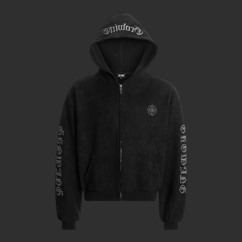 Washed Gothic Blackletter Embroidered Zip-Up Hoodie | FlipFit