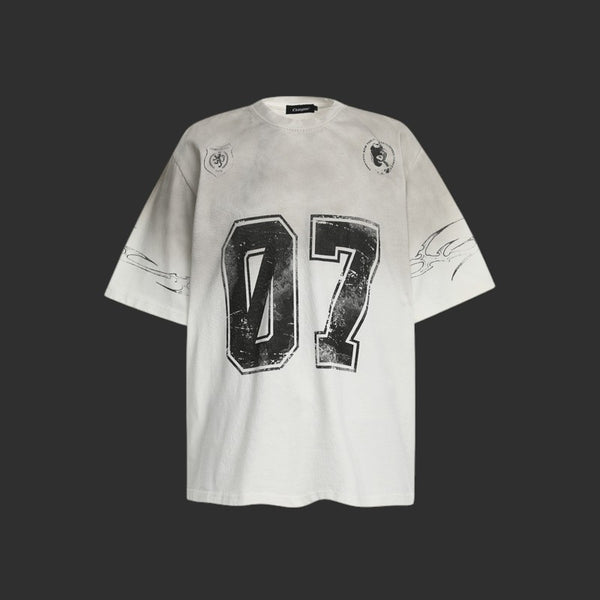 Distressed Football Jersey T-Shirt Men Vintage Number Print Oversized Streetwear Tee | FlipFit