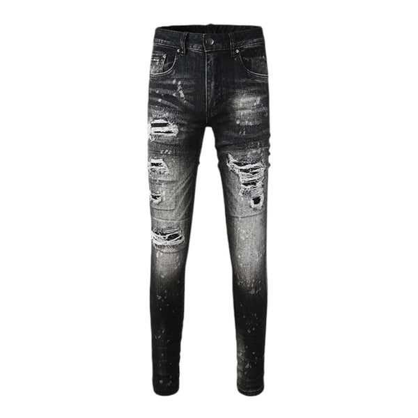Washed Destroyed Biker Stacked Jeans