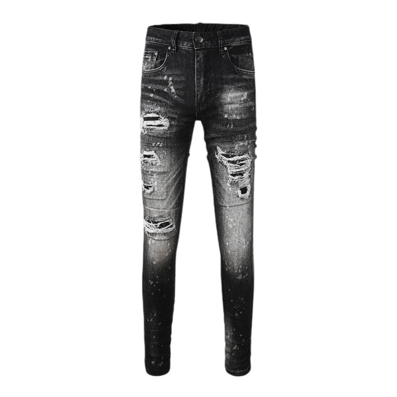 Washed Destroyed Biker Stacked Jeans