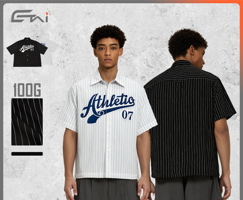 Men's Wear | Trendy Boxy Striped Short-Sleeve Shirt for Men, Summer Casual High-Quality Baseball Jersey 126