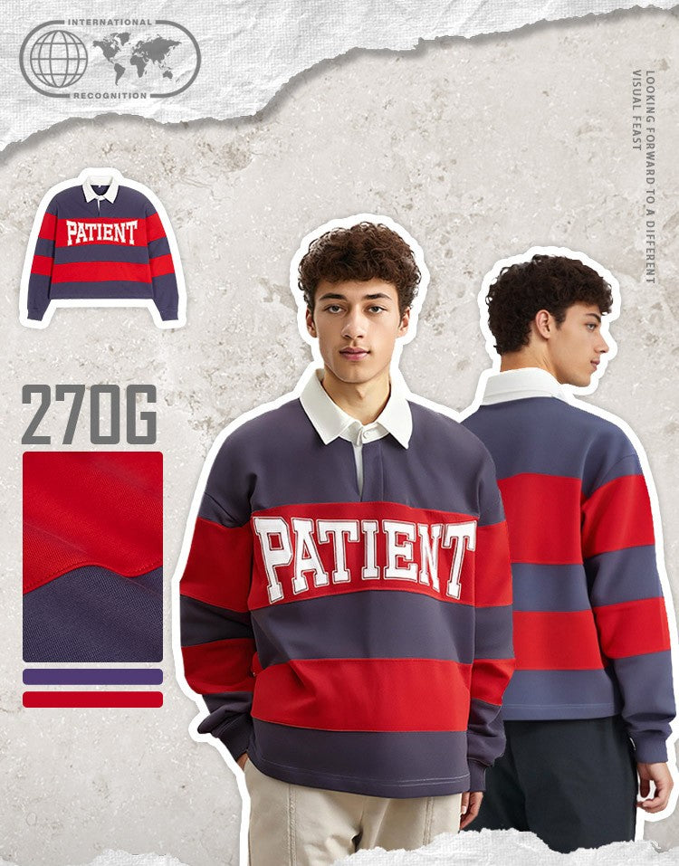 American Retro Color Block Polo Neck Sweatshirt for Men,High-Quality Trendy Brand Boxy Patchwork Men's Sweatshirt 174